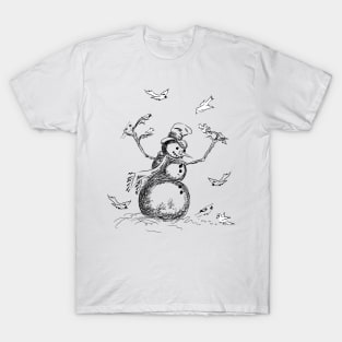 Snowman with Birds T-Shirt